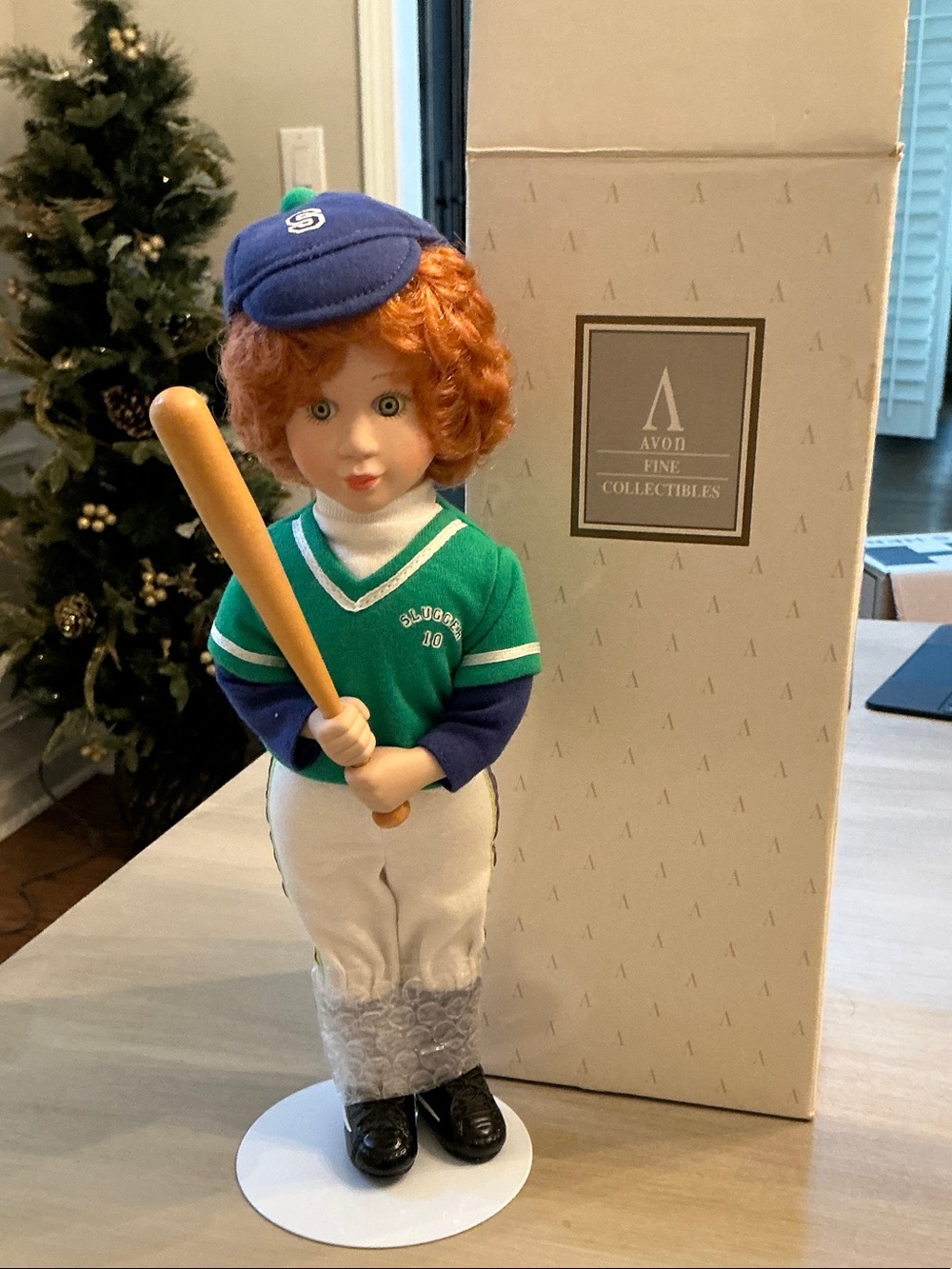 Avon Fine Collectibles Redhead Baseball Doll in Green Jersey